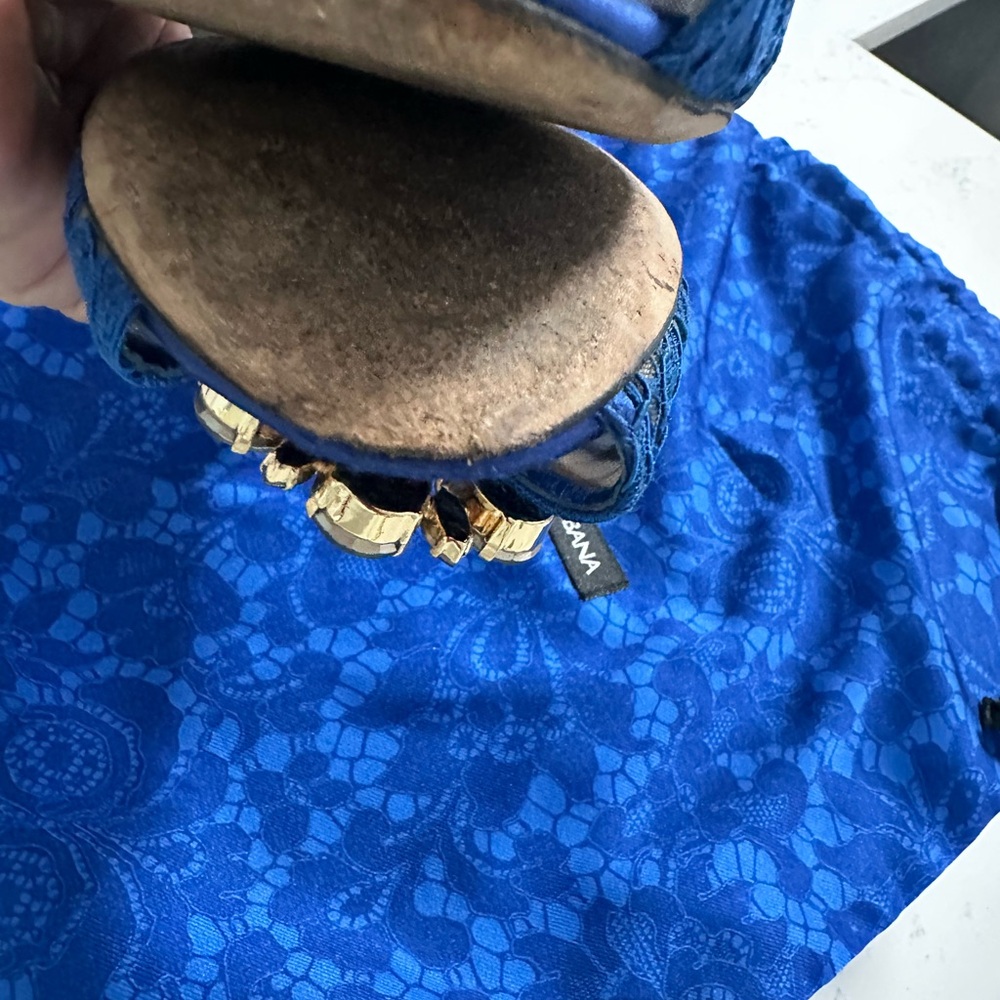 Dolce & Gabbana Blue Mules with Ornate Brooch - Picture 10 of 13